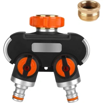 Afbeelding van 2 weg verdeler: 3/4&quot; en 1/2&quot; waterverdeler met kraan, voor gelijktijdige aansluiting van twee apparaten, beide uitgangen regelbaar, adapter tuinirrigatie irrigatie
