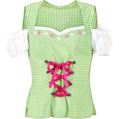 Afbeelding van Widmann Boeren Tirol &amp; Oktoberfest Kostuum Groene Geblokte Bertha Beierse Blouse Vrouw Grijs Medium Bierfeest Verkleedkleding