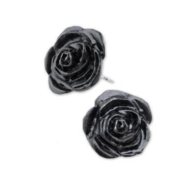 Afbeelding van Alchemy Gothic Stud oorbellen BLACK ROSE Zilverkleurig