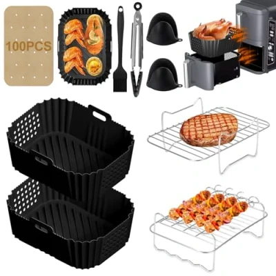 Afbeelding van BUOAZR siliconen luchtfriteuse vorm voor Ninja Double Stack SL400EU, 11 delige accessoires Foodi Max Dual Zone 9,5l AF400EU, AF300EU 7,5L, herbruikbare, olievrije friteuse