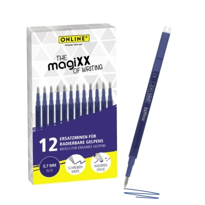 Afbeelding van Online 12 x uitwisbare reservevullingen, compatibel met Pilot Frixion, magiXX, blauw, 0,7 mm lijndikte, reservevulling voor gelpen, uitwisbaar, navullingen gelrollerball inkt
