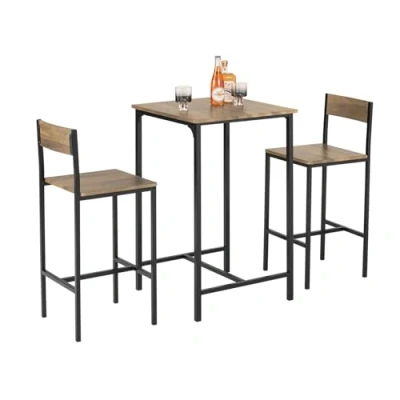 Afbeelding van SoBuy OGT27 N 3 delig Bartafel met Stoelen Barset Eettafel Statafel Bistrotafel 2 Barkrukken Zitgroep