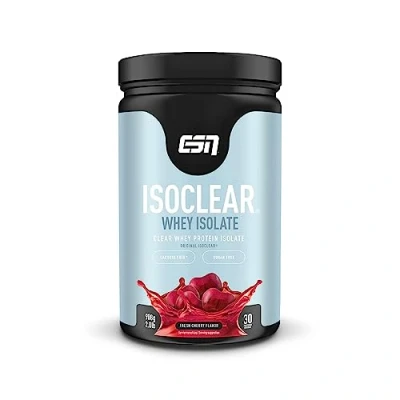 Afbeelding van ESN ISOCLEAR Whey Isolate Proteïnepoeder, Fresh Cherry, 908 g, 30 Porties Heldere Wei Poeder Lactosevrij Voor Spieropbouw en Herstel, Gemaakt in Duitsland, Laboratorium Getest