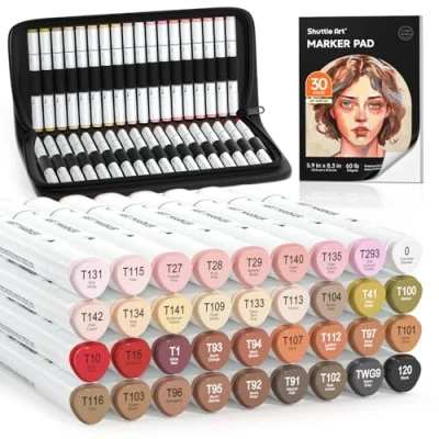 Afbeelding van Shuttle Art 36 kleuren huidskleur en haar kunstmarkers, dubbele tip op alcoholbasis markeerstiftenset bevat 1 blender draagtas markeerstift perfect voor kinderen volwassenen portret,