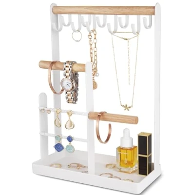 Afbeelding van ProCase Sieradenstandaard, Sieradenhouder, Kettinghouder, Oorbelhouder Standaard, Oorbel Organizer Display Kettingophanging, Kettingstandaard Wit
