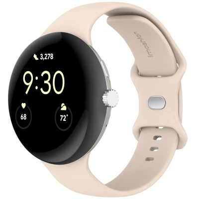 Afbeelding van imoshion Bandje Geschikt voor Google Pixel Watch 3 45 mm Maat S Siliconen band zilver knoopje Roze