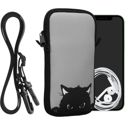 Afbeelding van kwmobile Tasje voor smartphones XL 6,7/6,8&quot; Hoesje van neopreen in grijs / zwart Phone case met nekkoord design