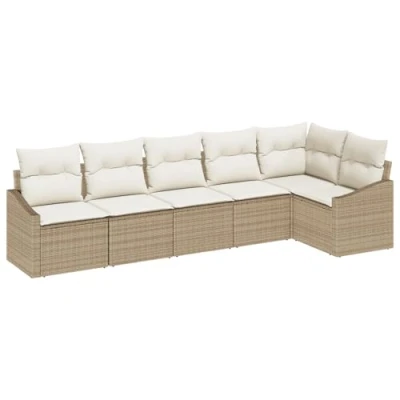Afbeelding van vidaXL Tuin Sofa Set van 6 Beige Riet, Polyester Buiten