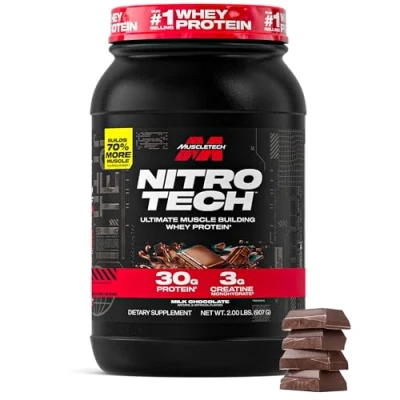 Afbeelding van Muscletech NitroTech weiproteïnepoeder, wei isolaat en peptiden, melkchocolade, 2 pond