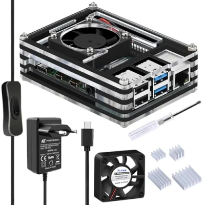 Afbeelding van GeeekPi Raspberry Pi 4 behuizing met ventilator, 5V 3.6A USB C voeding AAN/UIT schakelaar, STKS aluminium koellichaam voor Model B 1GB/2GB/4GB/8GB