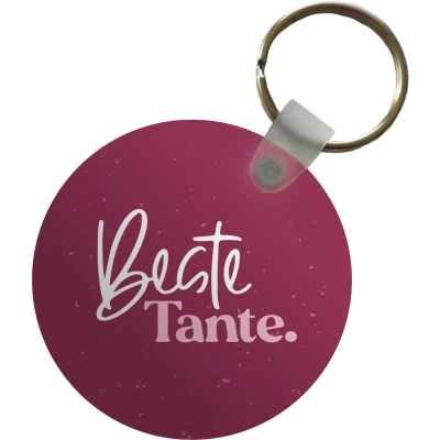 Afbeelding van Sleutelhanger &#039;Beste tante&#039; Roze Spreuken Quotes Plastic Rond Uitdeelcadeautjes