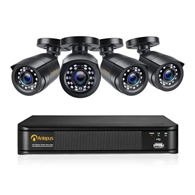 Afbeelding van Anlapus 1080P Outdoor Videobewakingssysteem 8CH H.265+ HDMI DVR + 4 Camera zonder Harde Schijf voor Thuisbewaking 20M IR Nachtzicht, App E mailalarm bij Beweging