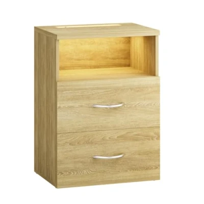 Afbeelding van CASARIA Nachtkastje LED Verlichting Hout 2 Lades 40x28x55cm Eik