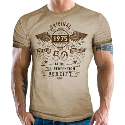 Afbeelding van T shirt in used vintage retro look voor mannen de 50e verjaardag Origineel sinds 1974 tot perfectie gerijpt, Wings, 3XL