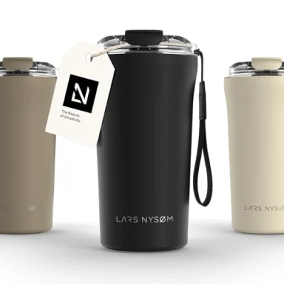 Afbeelding van LARS NYSØM &#039;Rørelse&#039; Thermo Coffee Mug to go 500ml BPA vrij Met Isolatie Draagriem &amp; Tritan Deksel Onyx Black