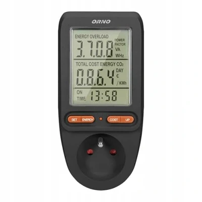 Afbeelding van Energiemeter Verbruiksmeter met LCD display elektriciteit max. 3680 Watt Kwh meter voor in stopcontact French Stroomverbruik thuis Energiekostenmeter tijd Zwart