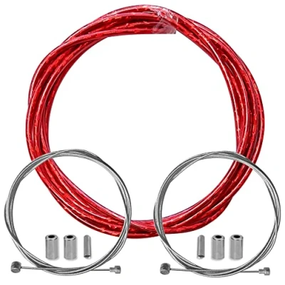 Afbeelding van cyclingcolors fietsremmantel met kabeleindkappen kit voor achter compatibel Shimano Sram cyclus stad weg mountainbike inzetstuk performance kabel (laserrood)