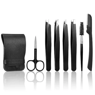 Afbeelding van BillyBath Pincettenset, 7 delige precisiepincetset van roestvrij staal, perfecte precisie voor het epileren wenkbrauwen, gezichtshaarverwijdering, hoogwaardige pincet vrouwen en mannen