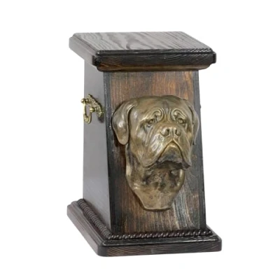 Afbeelding van Art Dog Custom Memorial Urn Handgemaakte Box Koudgegoten bronzen hondenkop op berkenbasis 19cmx32cmx30cm Hond de Bordeaux (tweede)