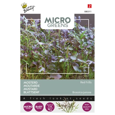 Afbeelding van Microgreens Mosterd Red Frills Kiemgroente Buzzy