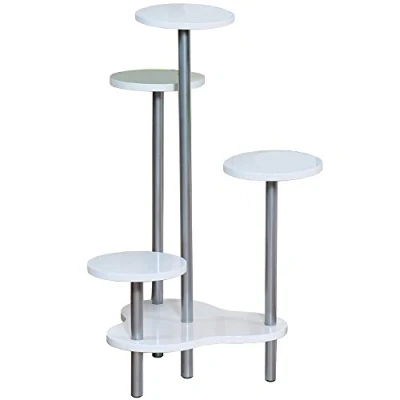 Afbeelding van 100% FSC Houten Plantenrek met 4 Etages Planten Potten Houder voor Afm. 64,5 x 46 72,5 cm Kleur: WIT