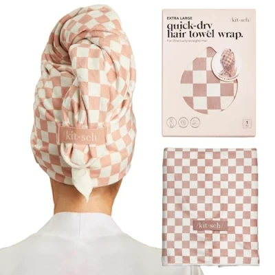 Afbeelding van Kitsch XL microvezel haarhanddoek Wrap Zachte haarhanddoeken voor vrouwen Sneldrogende krullend haar Grote haarwikkelhanddoeken Haartulbanden nat