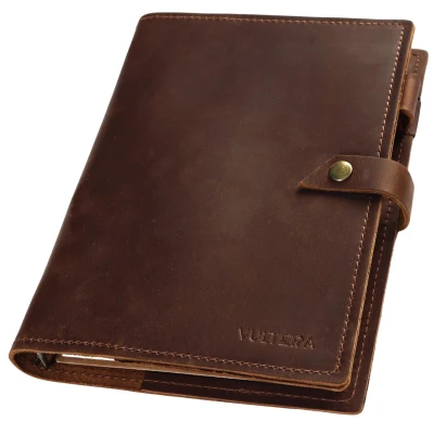 Afbeelding van Vultera ROALD leren notitieboek A5 met ringband Gelinieerd Hervulbaar Journal Notebook schrijfmap leer