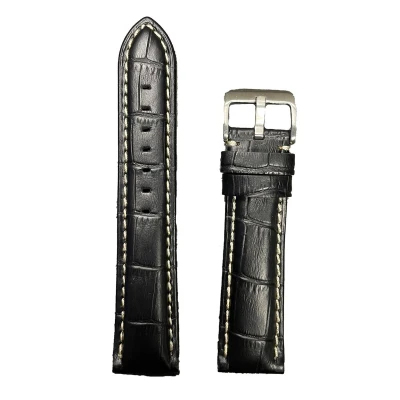 Afbeelding van Horlogeband 22mm Zwart ( Dik ) Echt leer in croco print Roestvrijstalen gesp
