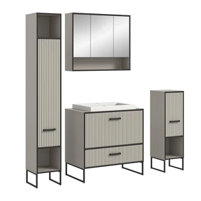 Afbeelding van Bagno badkamer 4 delen incl. wasbak lichtgrijs, crèmekleurig.