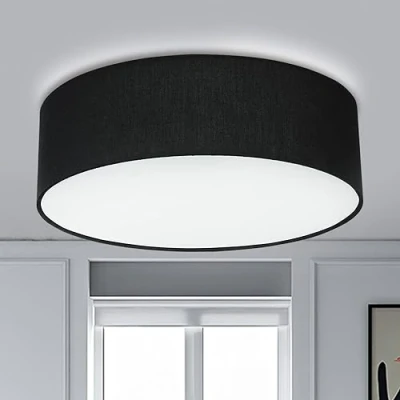 Afbeelding van Depuley LED plafondlamp rond, E27 met 2 vlammen, moderne stoffen zwart, textiel kap kantoor voor slaapkamer woonkamer, hal, eetkamer, keuken (zonder lamp)
