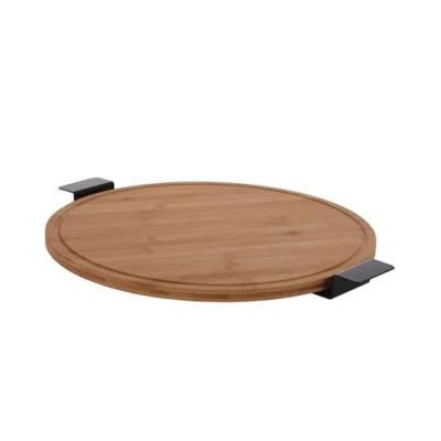 Afbeelding van Spetebo Bamboe serveerschaal met 2 handgrepen, draaibaar, 40 cm, draaiplateau voor kaas, worst, snacks, houten bord, serveerplank, kruidenrondel, taartplateau