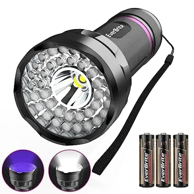Afbeelding van 2 in 1 Zwarte Blacklight UV Zaklamp: 38 LEDs, 395 nm Ultraviolet Licht &amp; 300 lm Wit Huisdierurinedetector voor Honden en Katten, Bankbiljettentester Inclusief 3 AA Batterijen