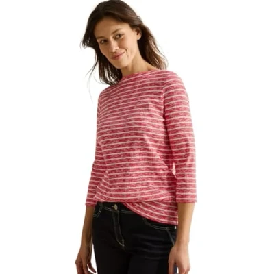 Afbeelding van Cecil Gestreiftes Melange Longsleeve, Dames, Maat: Large, Rot