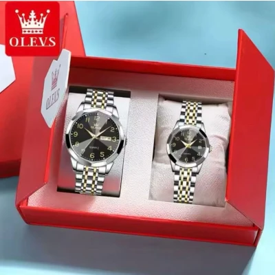 Afbeelding van Olevs Heren en dames Horlogeset Polshorloge Cadeau horloge Geschenkdoos Mannen gold black (FREE) gereedschap