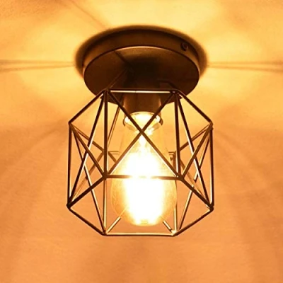 Afbeelding van NUODIFAN Vintage plafondlampen, retro E27 lamphouder lamp metalen lampenkap plafondlamp semi flush mount hanglamp