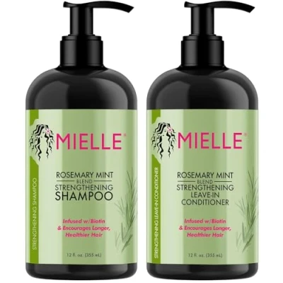 Afbeelding van Mielle Rosemary Mint Strengthening Shampoo doordrenkt met biotine, reinigt en helpt zwak broos haar te versterken, 12 oz (SET VAN 2)