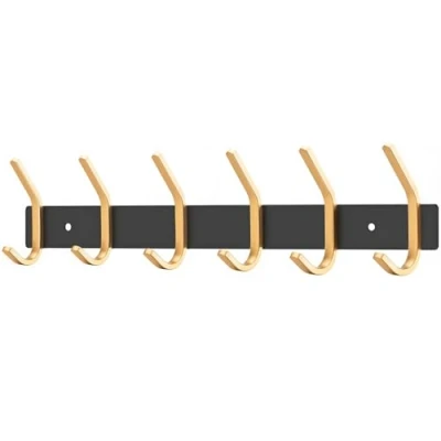 Afbeelding van JOLY FANG Wandkapstok, kapstokhaken van roestvrij staal, wandhaak voor slaapkamer, badkamer, keuken (6 haken, zwart + goud)