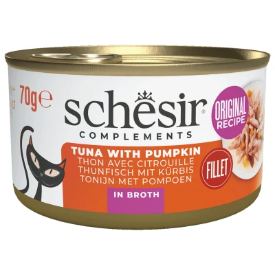 Afbeelding van Schesir Kat Bouillon 70 g Kattenvoer Tonijn&amp;Pompoen Blik