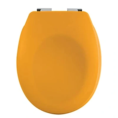 Afbeelding van spirella Premium toiletdeksel ovaal wc deksel met matte afwerking en softclose sluitmechanisme, antibacteriële bril van duroplast roestvrij staal, geel