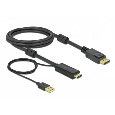 Afbeelding van Premium HDMI naar DisplayPort actieve kabel 1.4 / DP 1.2 (4K 30Hz) voeding via USB A zwart 2 meter