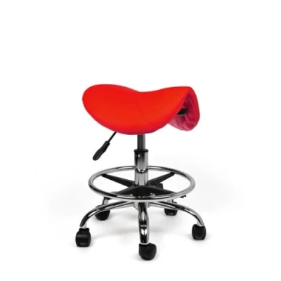 Afbeelding van zadelkruk Antaris Rood Laag met Voetring Zithoogte 40/58cm kruk op wielen krukje werkkruk bureaukruk kapperskruk verstelbaar draaikruk tabouret rugleuning tot 160kg