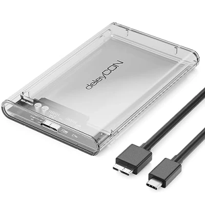 Afbeelding van deleyCON USB C HDD Behuizing 2,5&quot; 3.1 Gen 1 Externe Voor (6,35 cm) SATA / SSD 7 mm &amp; 9 Montage Zonder Gereedschap Transparant