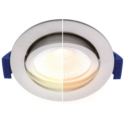 Afbeelding van Led inbouwspot badkamer nikkel/RVS, dim to warm (3000K 2000K), kantelbaar, 5W vervangt 50W, zaagmaat Ø75mm, buitenmaat Ø85mm, 23mm diep