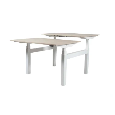 Afbeelding van Lectro Duo Plus werkplekken, zit sta (64 130cm) hoogte verstelbaar dmv 2 elektromotoren per wp met 140x80cm lindberg eiken 25mm bladen en wit