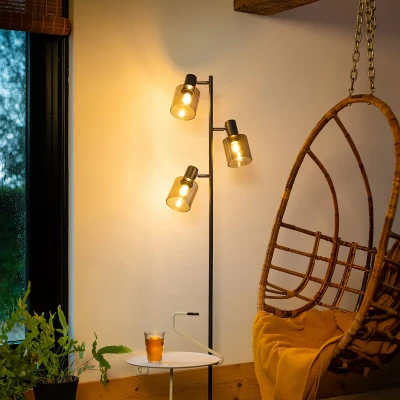 Afbeelding van ETH Glazen vloerlamp Sledge Glass 3 lichts zwart met goud glas 05 VL8178 3033