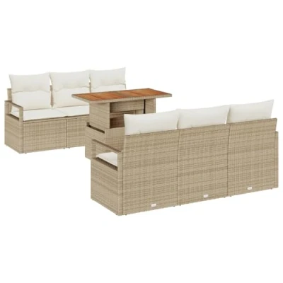 Afbeelding van vidaXL 7 delige tuinset met kussens in beige van poly rattan en acacia