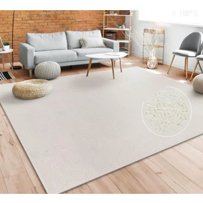 Afbeelding van Tapijt Vloerkleed Woonkamer Effen Eenvoudig En Modern Laagpolig, Versch. Afmetingen Kleuren, Maat:200x280 cm, Kleur:Crème