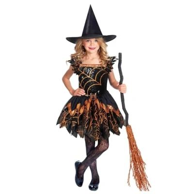 Afbeelding van Amscan 9911970 Meisjes Spooky Spider Heks Halloween Kostuum 8 10 jaar