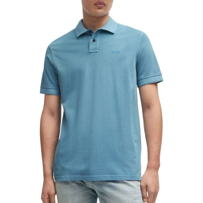 Afbeelding van HUGO BOSS heren Prime regular fit polo van piqué katoen met logo in de kleur Staalblauw, maat: M
