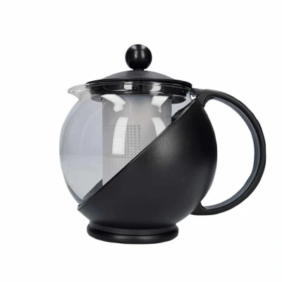 Afbeelding van Gerimport Koffiepot/theepot met filter zwart 1,25 L glas/kunststof